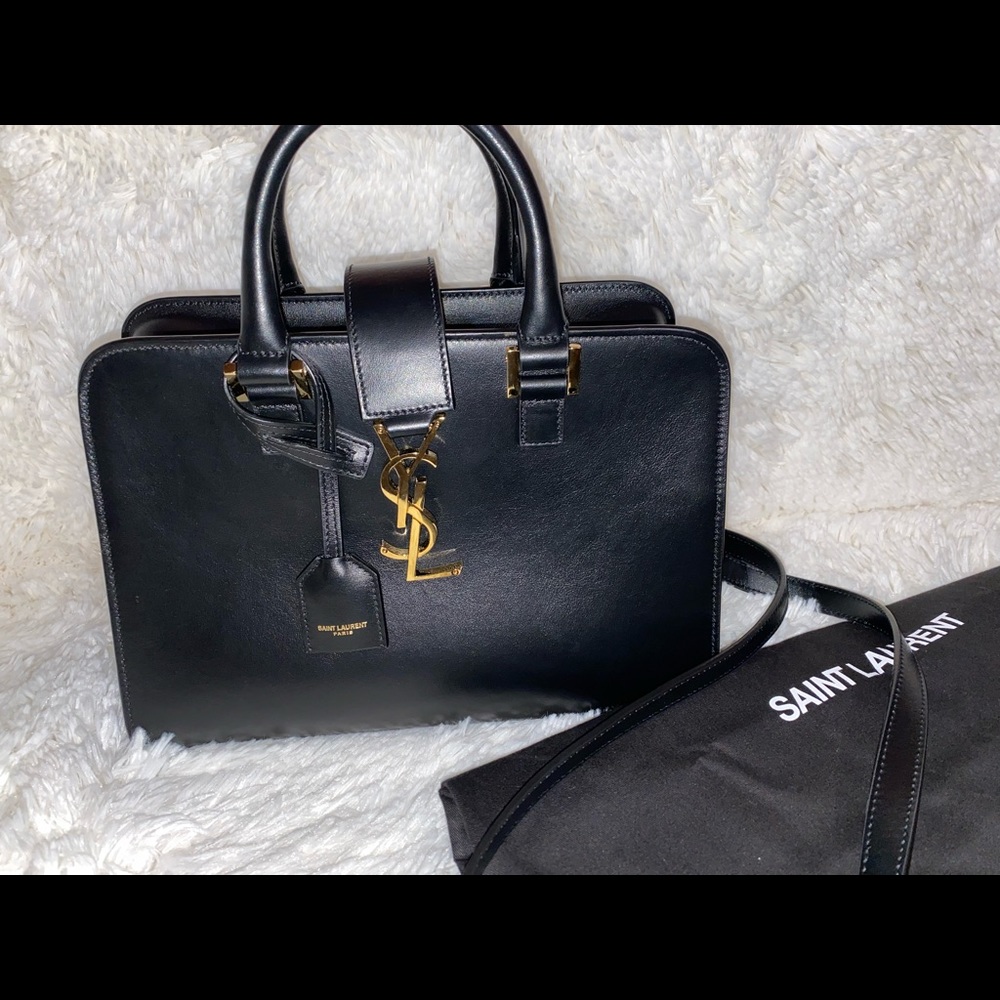 Close YSL SAINT LAURENT BLACK LEATHER BABY MONOGRAM BAG
